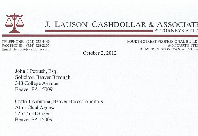 In Full: Letter Sent From Beaver Councilman Cashdollar About Checking Account